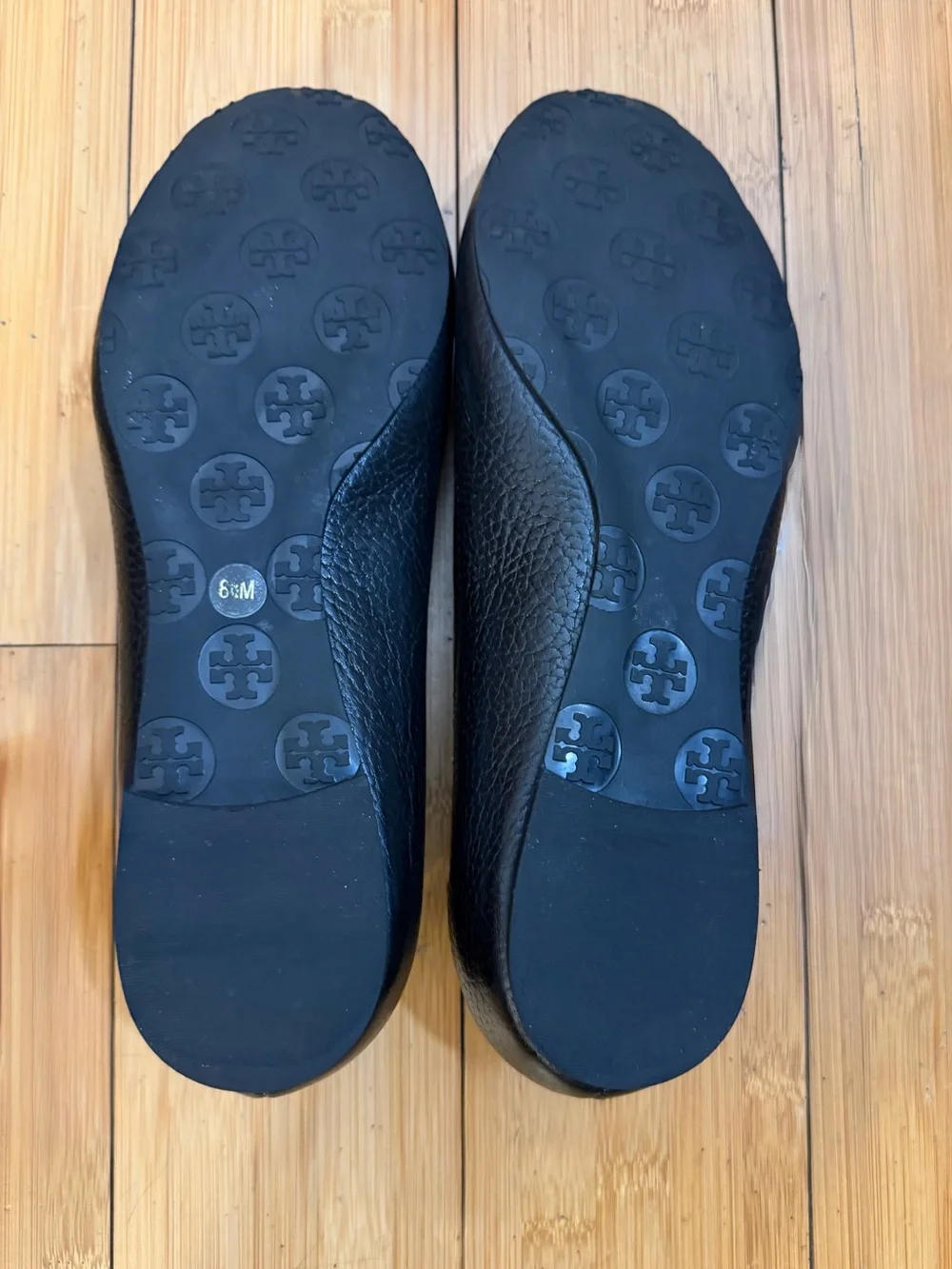 Tory Burch Reva Ballet Flats Classic Pebbled Black Size 8.5